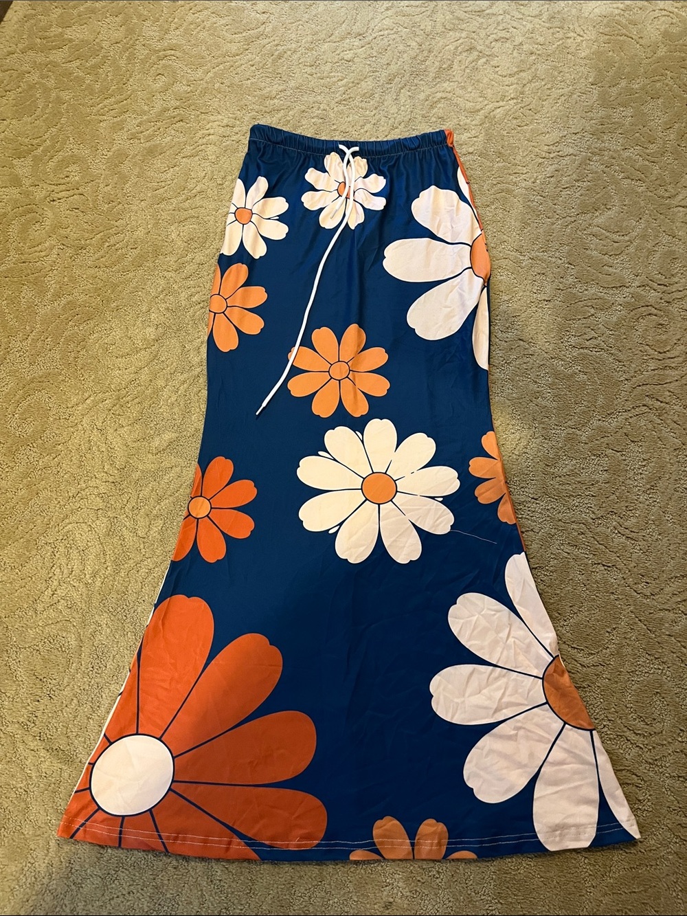 BOHO Women's Navy Floral Maxi Skirt with Orange & White Daisies